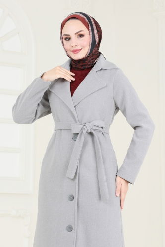 moda selvim Coat 6143BSK463 Gray - Thumbnail