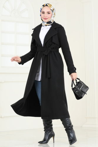 moda selvim Coat 6144BSK463 Black - Thumbnail