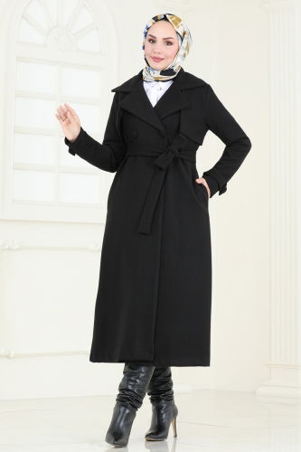 moda selvim Coat 6144BSK463 Black - Thumbnail