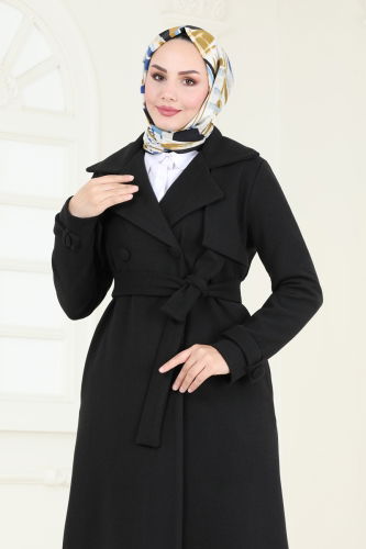 moda selvim Coat 6144BSK463 Black - Thumbnail