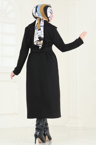 moda selvim Coat 6144BSK463 Black - Thumbnail