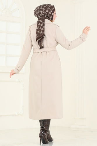 moda selvim Coat 6144BSK463 Stone - Thumbnail