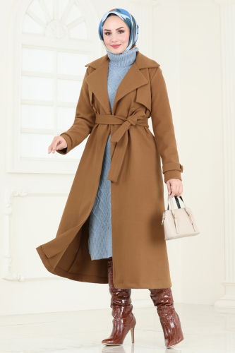 moda selvim Coat 6144BSK463 Tan - Thumbnail