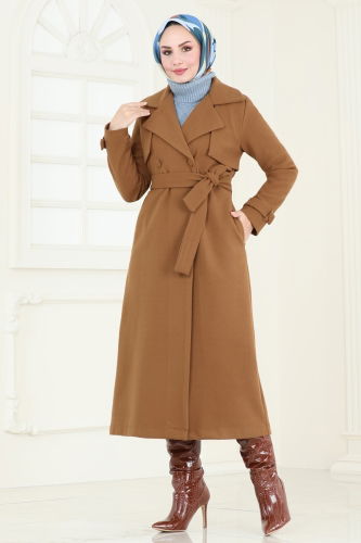 moda selvim Coat 6144BSK463 Tan - Thumbnail