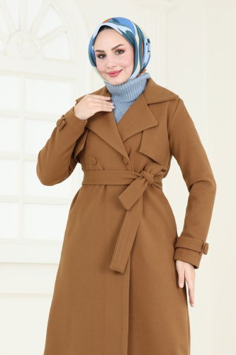 moda selvim Coat 6144BSK463 Tan - Thumbnail