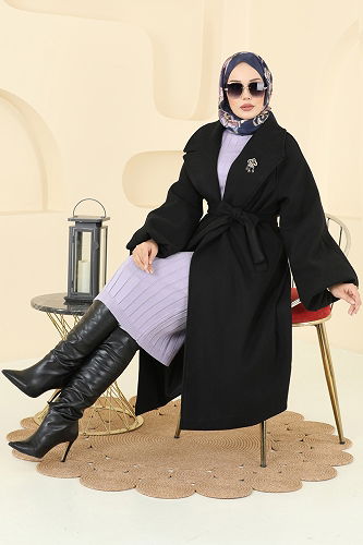 moda selvim Coat 6163BSK463 Black - Thumbnail