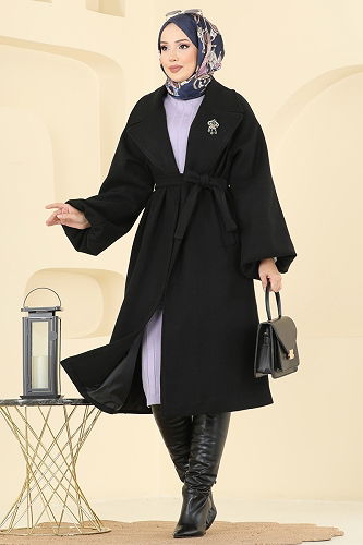 moda selvim Coat 6163BSK463 Black - Thumbnail