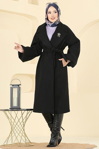 moda selvim Coat 6163BSK463 Black - Thumbnail