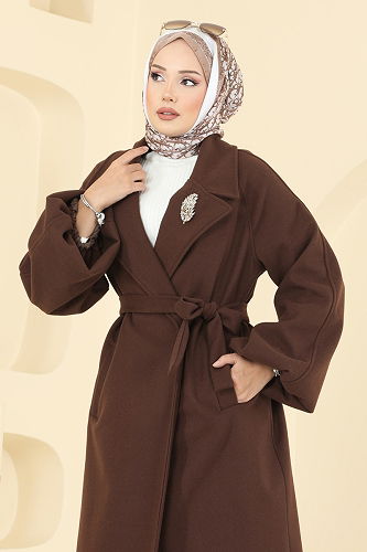 moda selvim معطف بني 6163BSK463 - Thumbnail