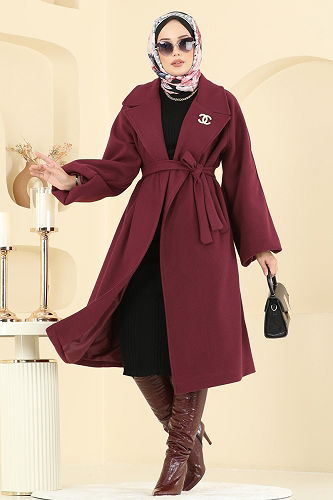 moda selvim معطف خمري 6163BSK463 - Thumbnail