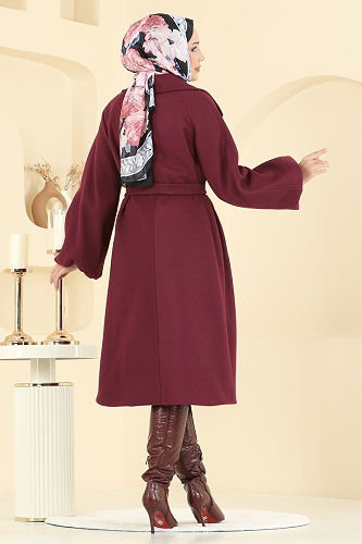 moda selvim معطف خمري 6163BSK463 - Thumbnail