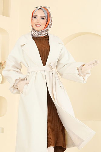 moda selvim Coat 6163BSK463 Ecru - Thumbnail