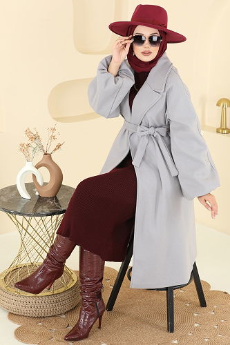 moda selvim Coat 6163BSK463 Gray - Thumbnail