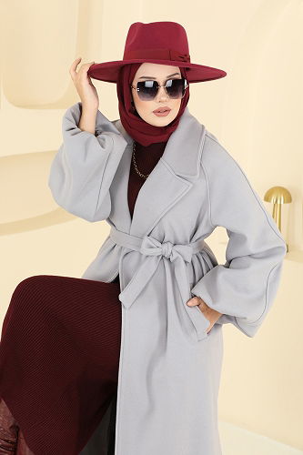 moda selvim معطف رمادي 6163BSK463 - Thumbnail