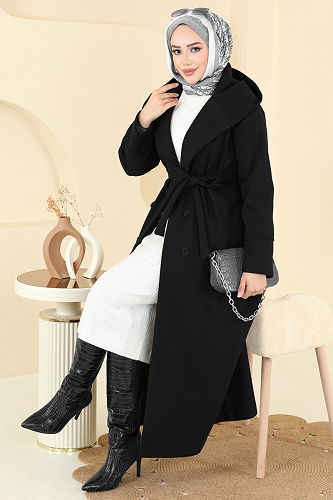 moda selvim Coat 6234BSK463 Black - Thumbnail