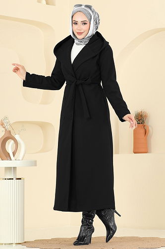 moda selvim Coat 6234BSK463 Black - Thumbnail