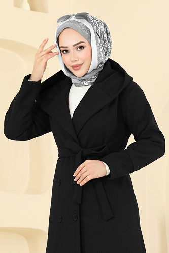 moda selvim معطف أسود 6234BSK463 - Thumbnail