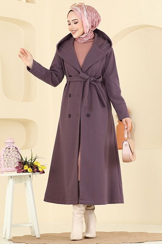 moda selvim Coat 6234BSK463 Dark Lilac - Thumbnail