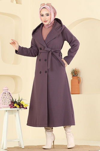moda selvim Coat 6234BSK463 Dark Lilac - Thumbnail