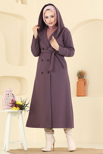 moda selvim Coat 6234BSK463 Dark Lilac - Thumbnail
