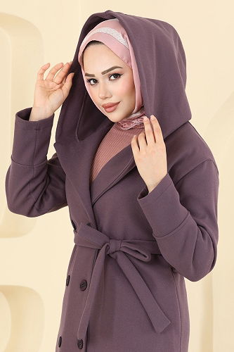 moda selvim Coat 6234BSK463 Dark Lilac - Thumbnail