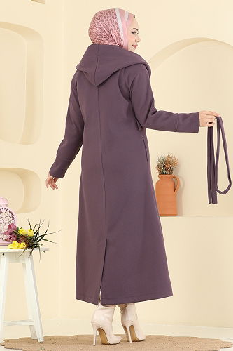moda selvim Coat 6234BSK463 Dark Lilac - Thumbnail