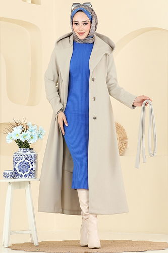 moda selvim Coat 6234BSK463 Stone - Thumbnail