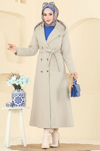 moda selvim Coat 6234BSK463 Stone - Thumbnail