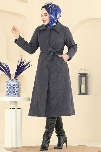 moda selvim معطف رمادي غامق 6236BSK463 - Thumbnail