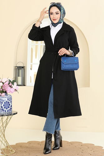 moda selvim Coat 6236BSK463 Black - Thumbnail
