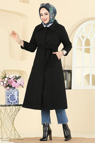 moda selvim Coat 6236BSK463 Black - Thumbnail