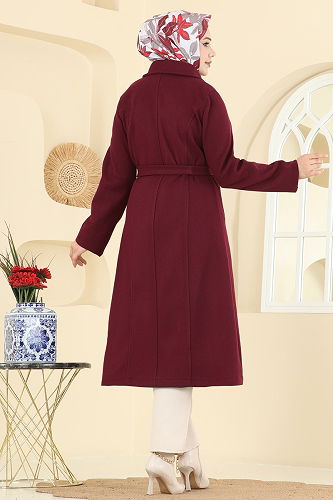moda selvim Coat 6236BSK463 Burgundy - Thumbnail