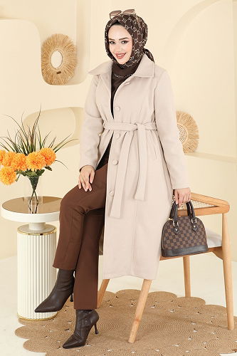 moda selvim Coat 6236BSK463 Stone - Thumbnail