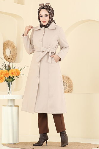 moda selvim Coat 6236BSK463 Stone - Thumbnail