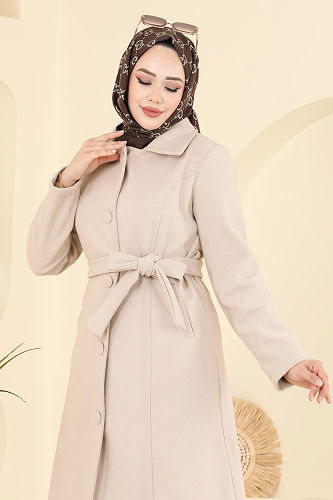 moda selvim Coat 6236BSK463 Stone - Thumbnail
