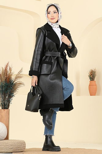 moda selvim Coat 6239BSK463 Black - Thumbnail
