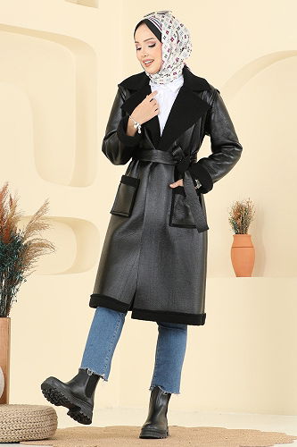 moda selvim Coat 6239BSK463 Black - Thumbnail