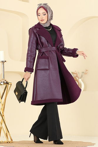 moda selvim Coat 6239BSK463 Burgundy - Thumbnail