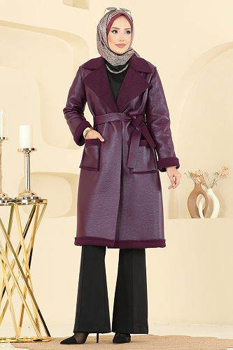moda selvim Coat 6239BSK463 Burgundy - Thumbnail