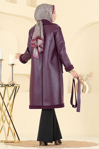 moda selvim Coat 6239BSK463 Burgundy - Thumbnail