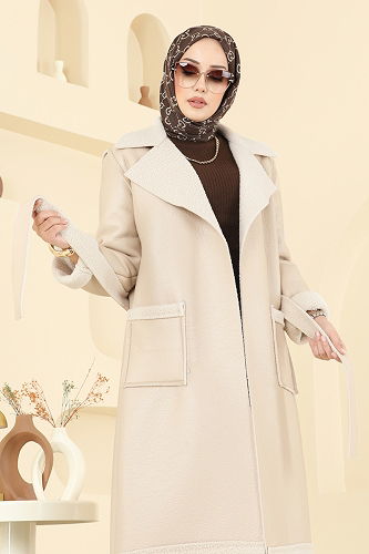 moda selvim Coat 6239BSK463 Stone - Thumbnail