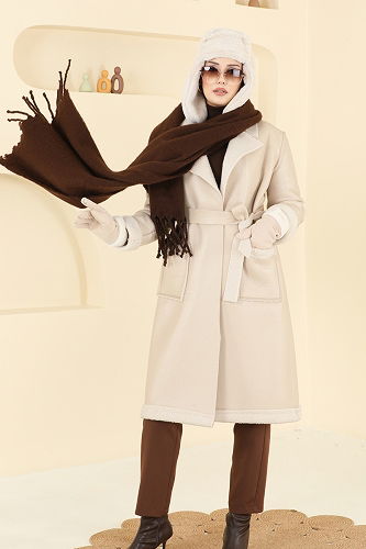 moda selvim Coat 6239BSK463 Stone - Thumbnail