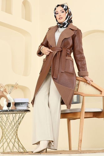 moda selvim Coat 6239BSK463 Tan - Thumbnail