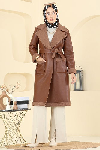 moda selvim Coat 6239BSK463 Tan - Thumbnail