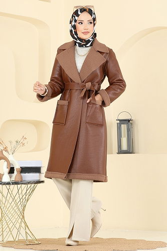 moda selvim Coat 6239BSK463 Tan - Thumbnail