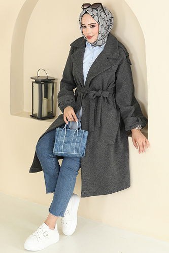 moda selvim Coat 6243BSK463 Anthracite - Thumbnail