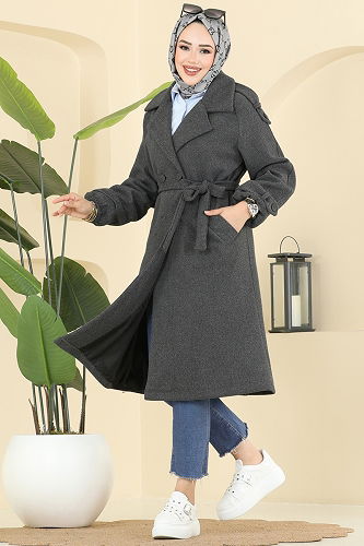moda selvim Coat 6243BSK463 Anthracite - Thumbnail
