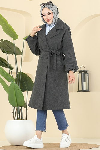 moda selvim Coat 6243BSK463 Anthracite - Thumbnail