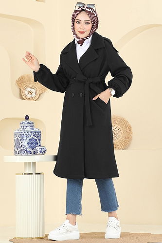 moda selvim Coat 6243BSK463 Black - Thumbnail