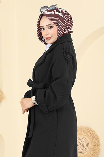 moda selvim Coat 6243BSK463 Black - Thumbnail